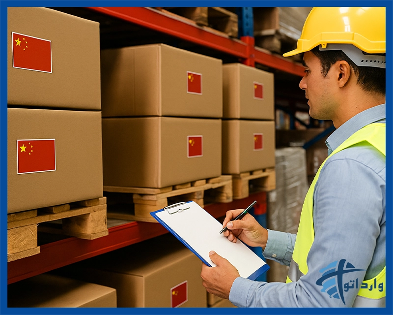 بازرسی کالا در مبدا در انبار چین توسط کارشناس کنترل کیفیت پیش از ارسال.