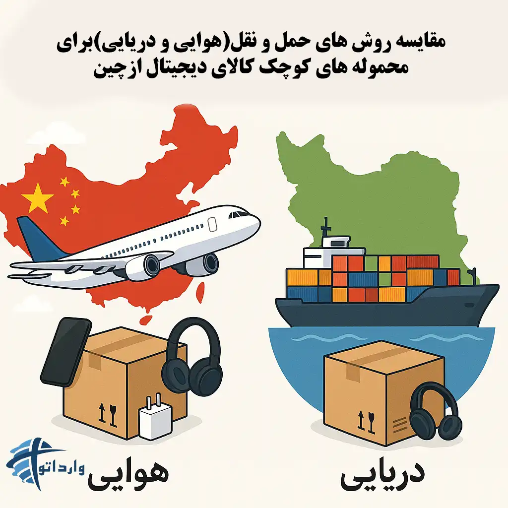 مقایسه روش های حمل و نقل(هوایی و دریایی)برای محموله های کوچک کالای دیجیتال ازچین