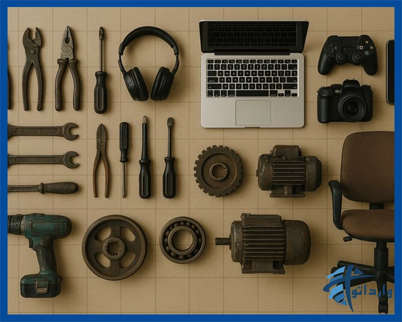 نمایی از دسته‌بندی کالای مستعمل و دست دوم روی میز به‌صورت شبکه‌ای مشابه جدول